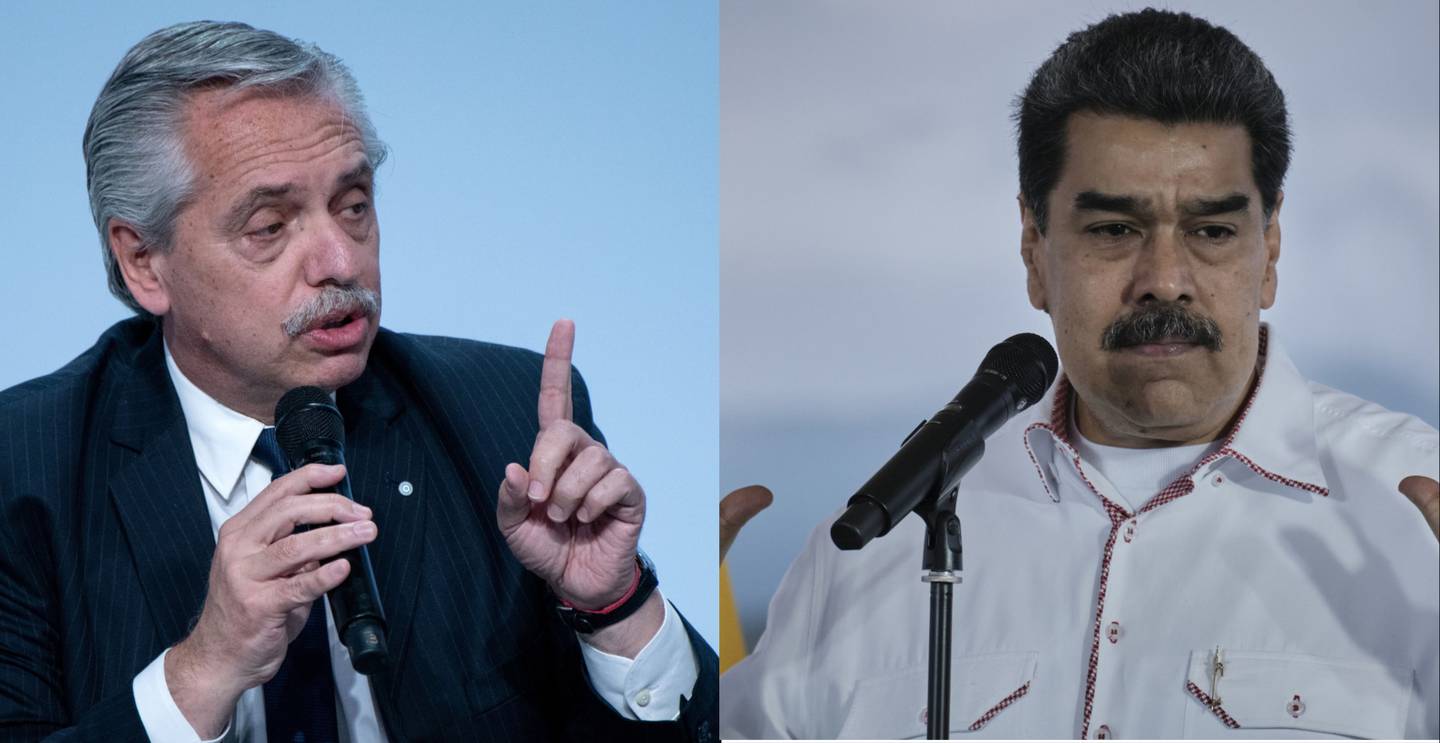 A la izquierda, Alberto Fernández, presidente de Argentina. A la derecha, Nicolás Maduro, presidente de Venezuela. // Fuente de las imágenes: Bloomberg