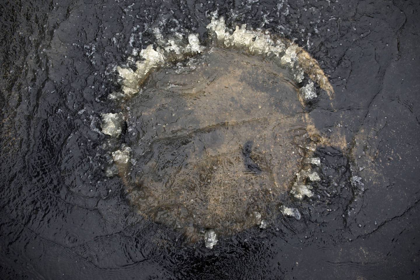 Water seeping from a manhole cover of a flooded drain. Photographer: Brent Lewin/Bloomberg