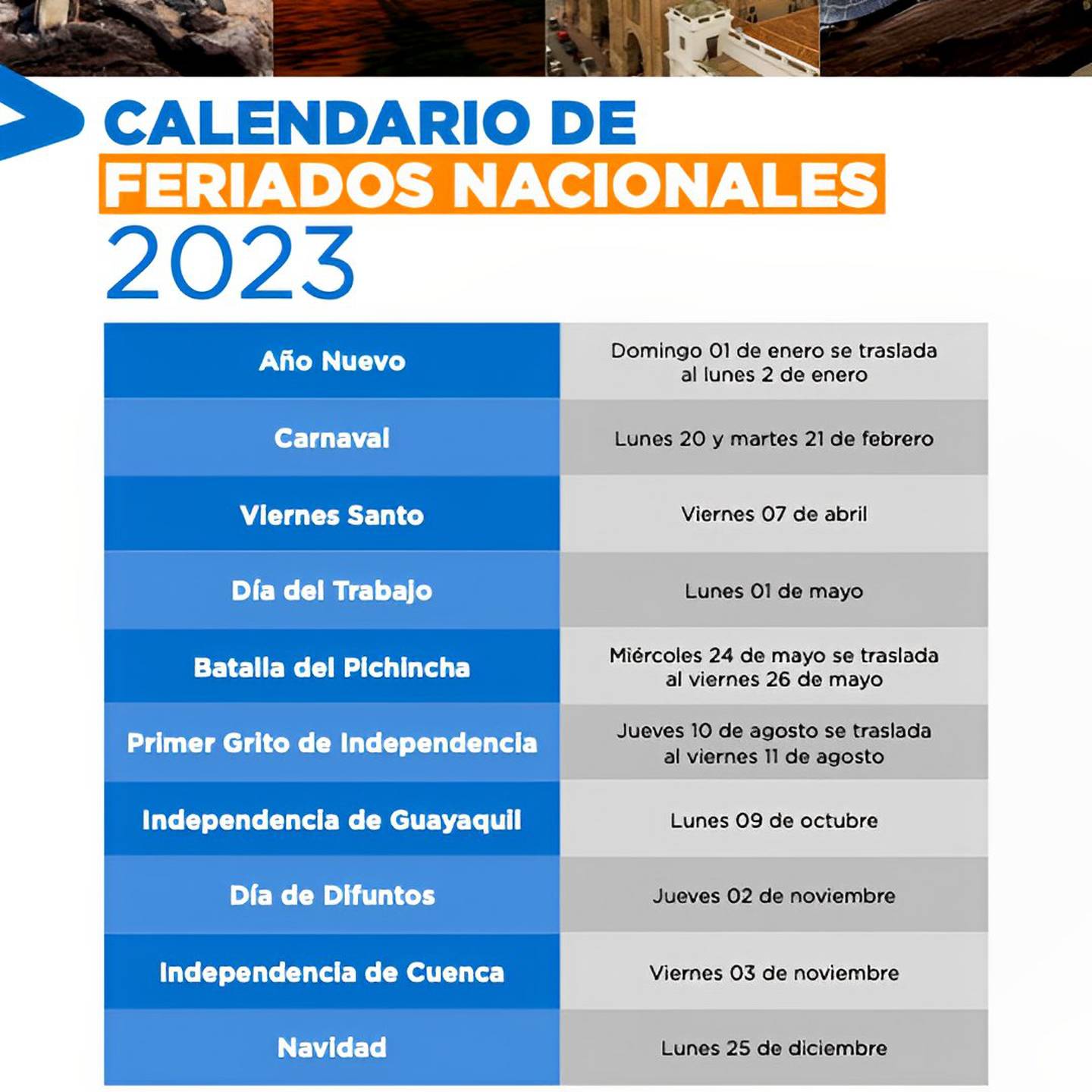 Feriados en Ecuador ¿cuántos serán en 2023?