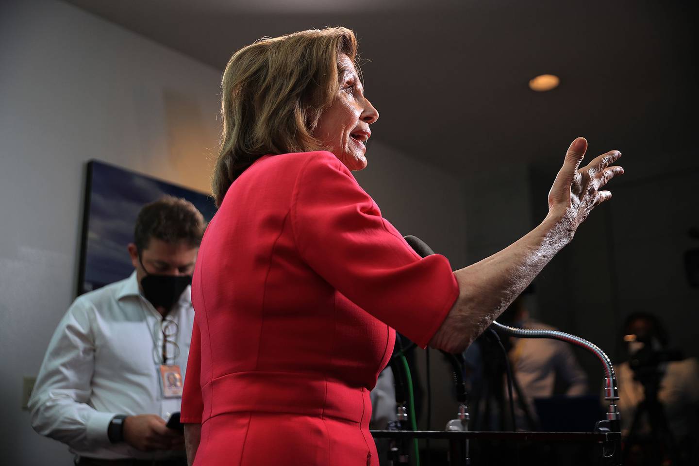 Nancy Pelosi após reunião de democratas da Câmara no Capitólio dos EUA, 28 de setembro.