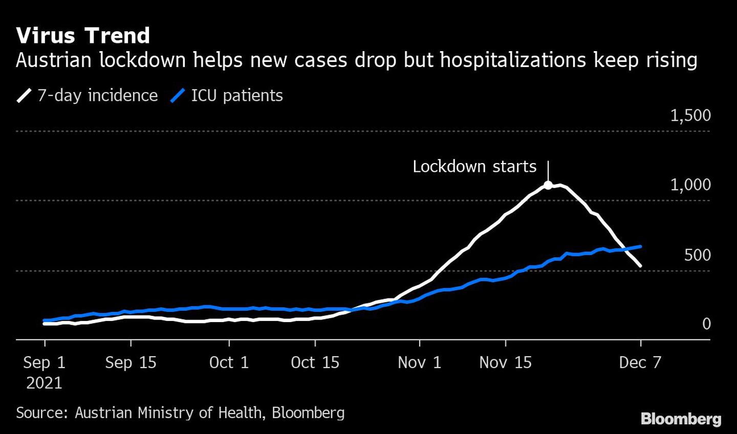 Confinamiento de Austria ayuda a reducir nuevos casos pero hospitalizaciones siguen subiendo.dfd