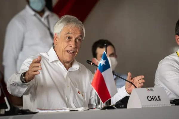 Sebastian Pinera, Chile's president, speaks during the XVI Presidential Summit of the Pacific Alliance in Bahia Malaga, Colombia, on Wednesday, Jan. 26, 2022