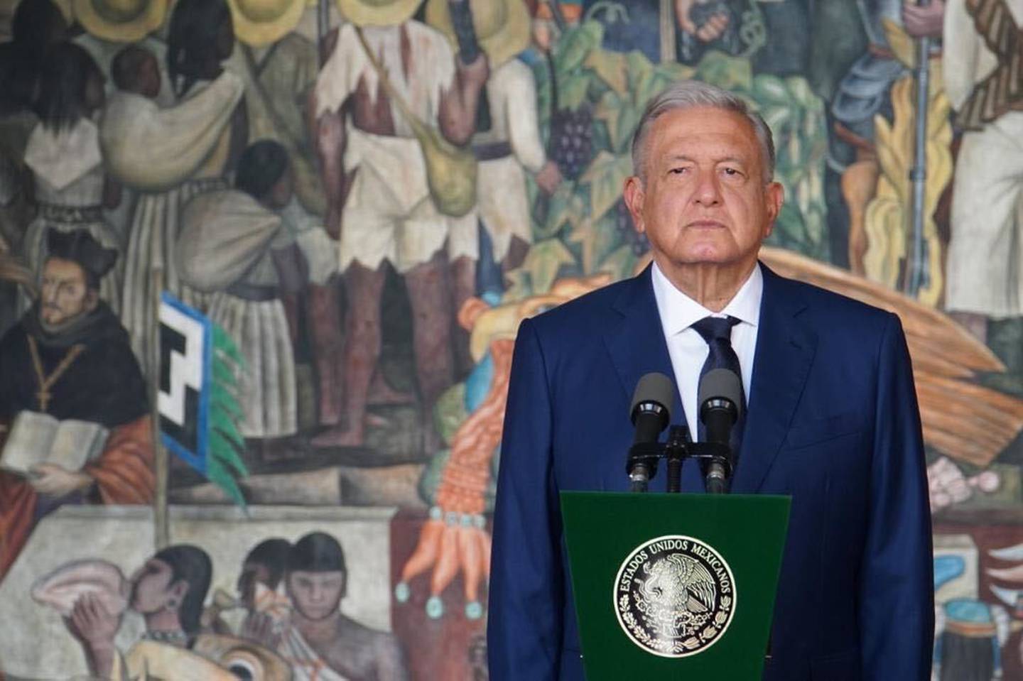 El presidente de México, Andrés Manuel López Obrador, rindió su Cuarto Informe de Gobierno al pie de los murales de Palacio Nacional. (Foto: Cortesía Presidencia de México)
