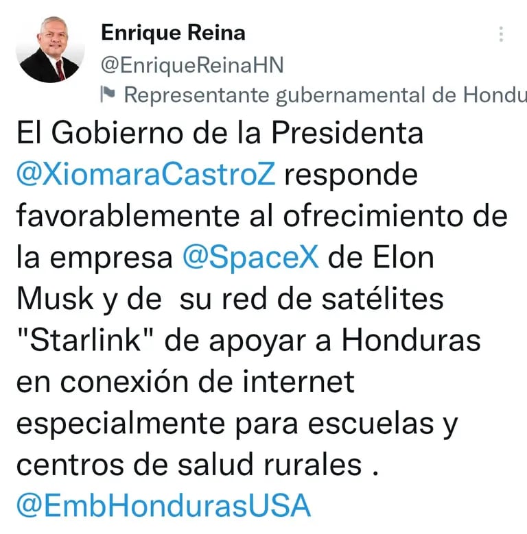 El tuit del canciller Eduardo Enrique Reina.dfd