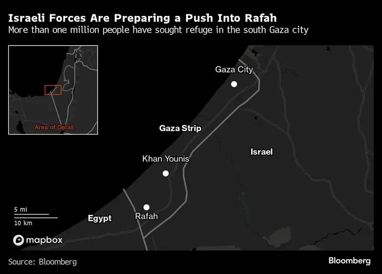 Mapa de ofensiva en Rafah preprada por fuerzas israelíesdfd