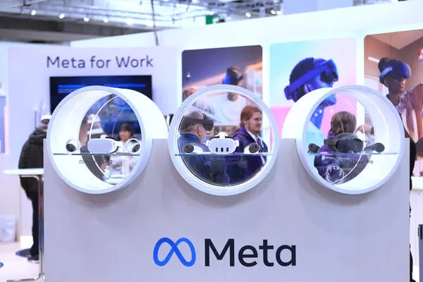 Virtual reality headsets at the Meta Platforms Inc. booth at the Hannover Messe 2024 trade fair in Hannover, Germany, on April 22.
