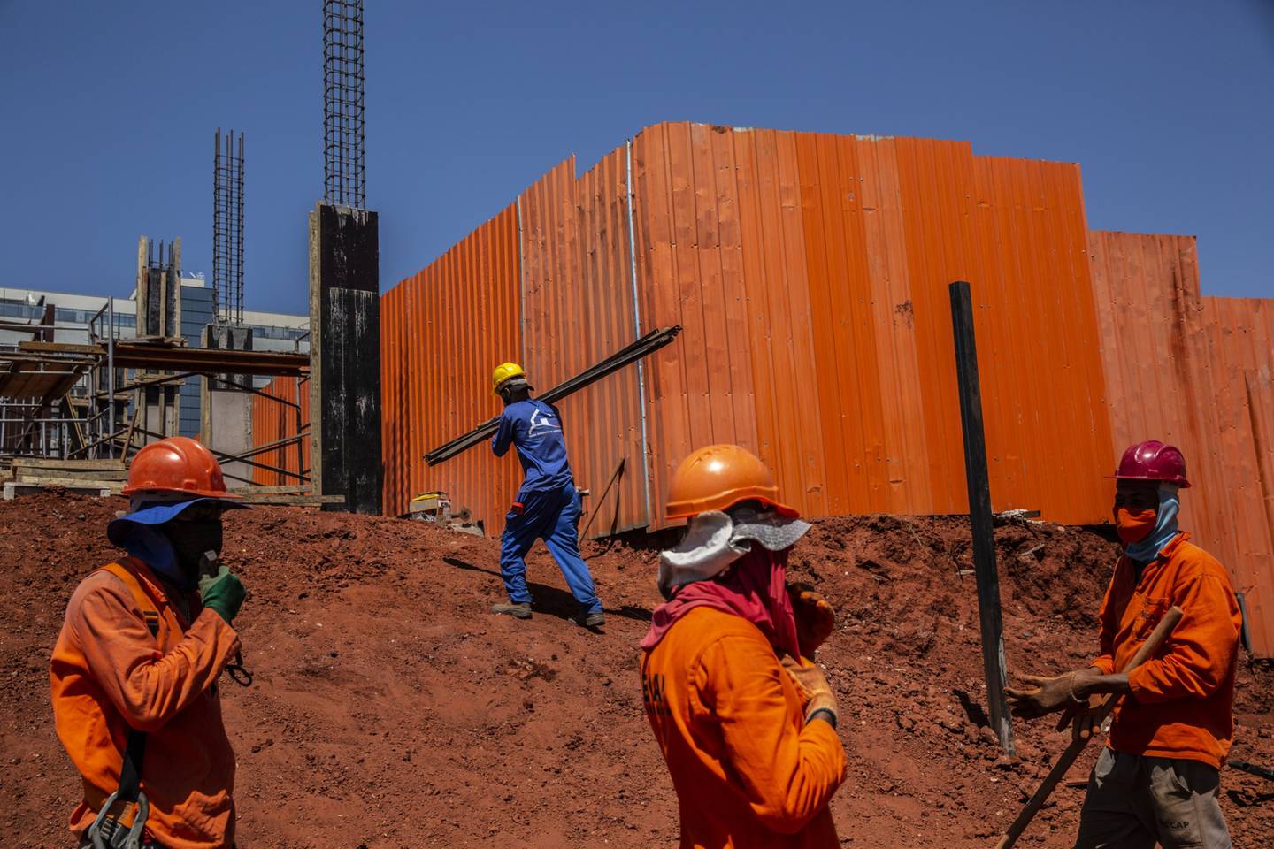 Workers at a construction site in Brasilia, Brazil.