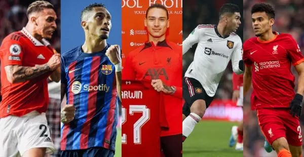 Cinco futbolistas latinoamericanos aparecen entre los más caros: Antony, Raphinha, Darwin Núñez, Casemiro y Luis Díaz