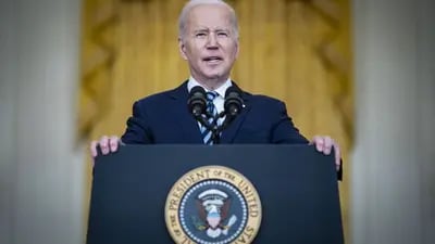 El presidente de Estados Unidos, Joe Biden, habla sobre la invasión rusa de Ucrania en la Sala Este de la Casa Blanca en Washington, D.C., Estados Unidos, el jueves 24 de febrero de 2022.