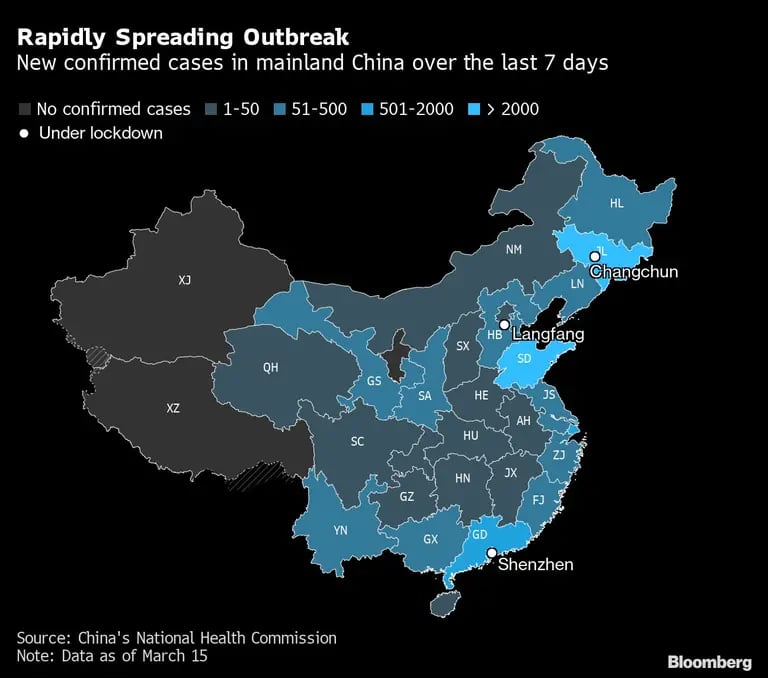 Brote de rápida propagación
Nuevos casos confirmados en China continental en los últimos 7 días
Gris: Ningún caso confirmado 
Círculo blanco: Bajo cierredfd