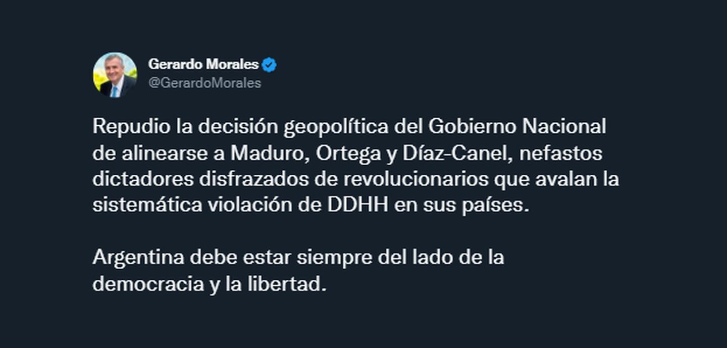 El gobernador de Jujuy y presidente de la UCR, Gerardo Morales, se sumó a las críticas a Maduro.dfd