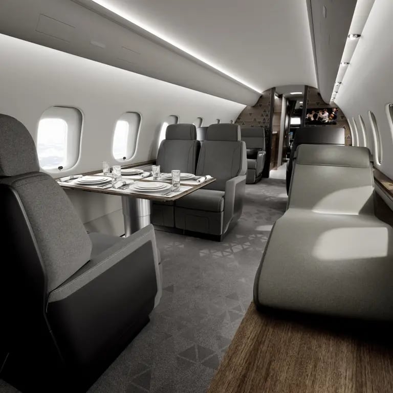 Interior del avión de negocios Bombardier Global 5500 Bloombergdfd