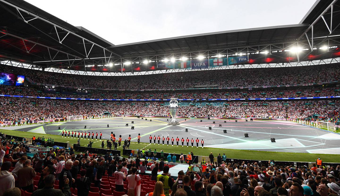 Vista general de la ceremonia de clausura en el interior del estadio antes de la final de la Eurocopa 2020 entre Italia e Inglaterra en el estadio de Wembley el 11 de julio de 2021 en Londres.