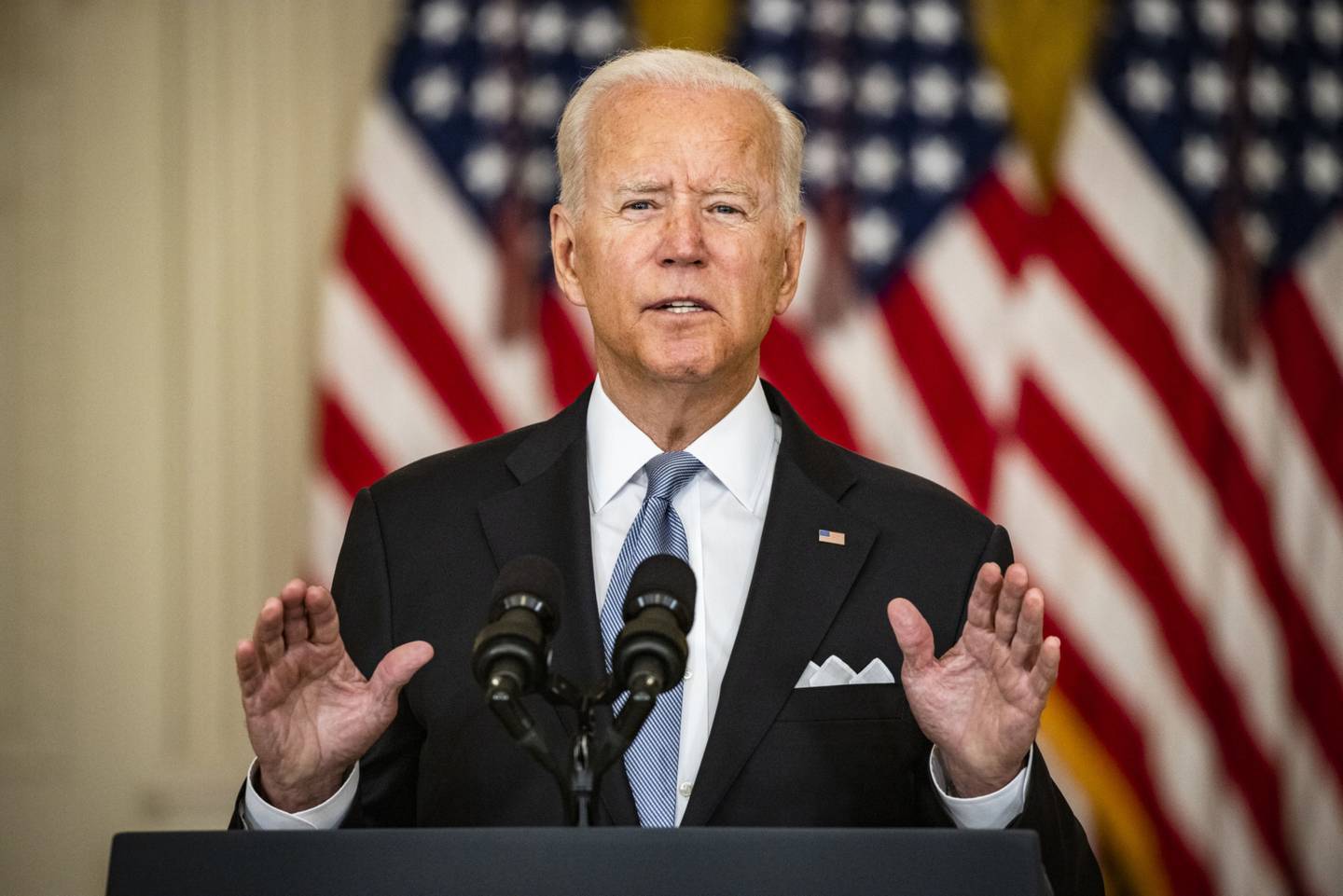 President Joe Biden speaks at the White House on Aug. 16.