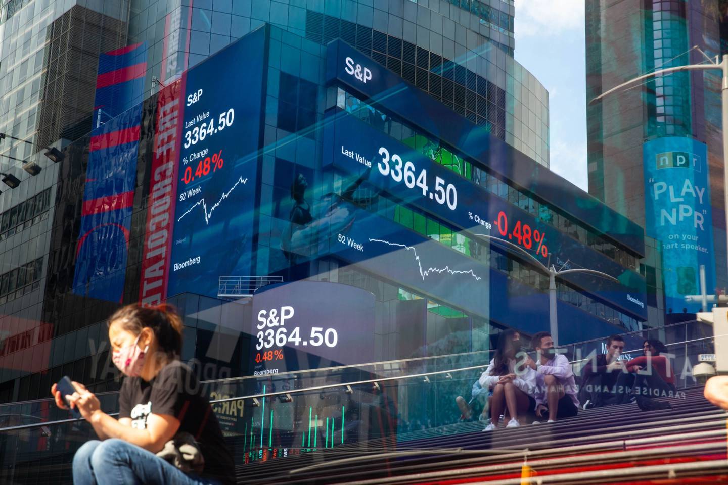 Monitors display S&P 500 market information at Morgan Stanley's headquarters in New York, U.S.