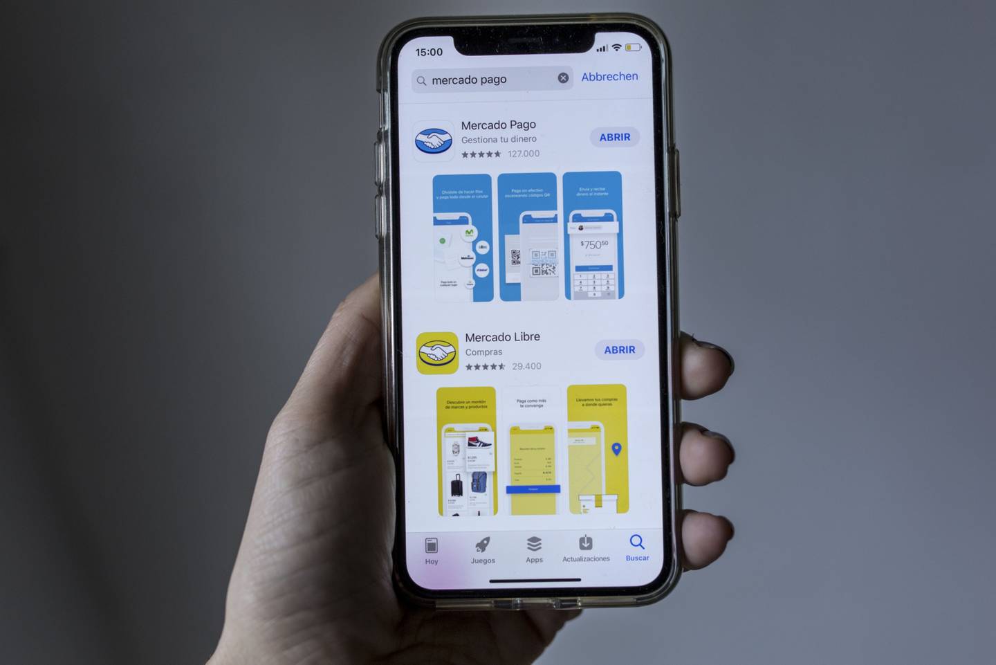 The MercadoLibre Inc. and MercadoPago application are displayed in the App Store on an Apple Inc. iPhone in an arranged photograph taken in Buenos Aires, Argentina, on Monday, June 10, 2019. MercadoLibre dominates Latin American e-commerce with an almost 25% share and 40 million unique monthly visitors.