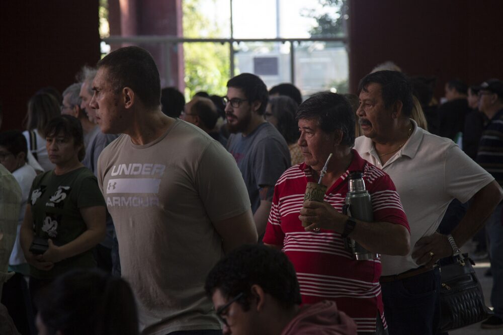 Voters wait in line to cast ballots at a polling station during presidential elections in Lambare, Paraguay, on Sunday, April 30, 2023. Voters wait in line to cast ballots at a polling station during presidential elections in Lambare, Paraguay, on Sunday, April 30, 2023.
