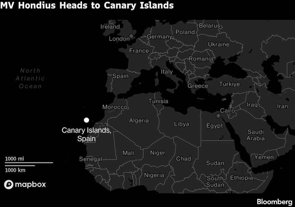 El buque "Hondius" se dirige a las Islas Canarias. El buque "Hondius" se dirige a las Islas Canarias.