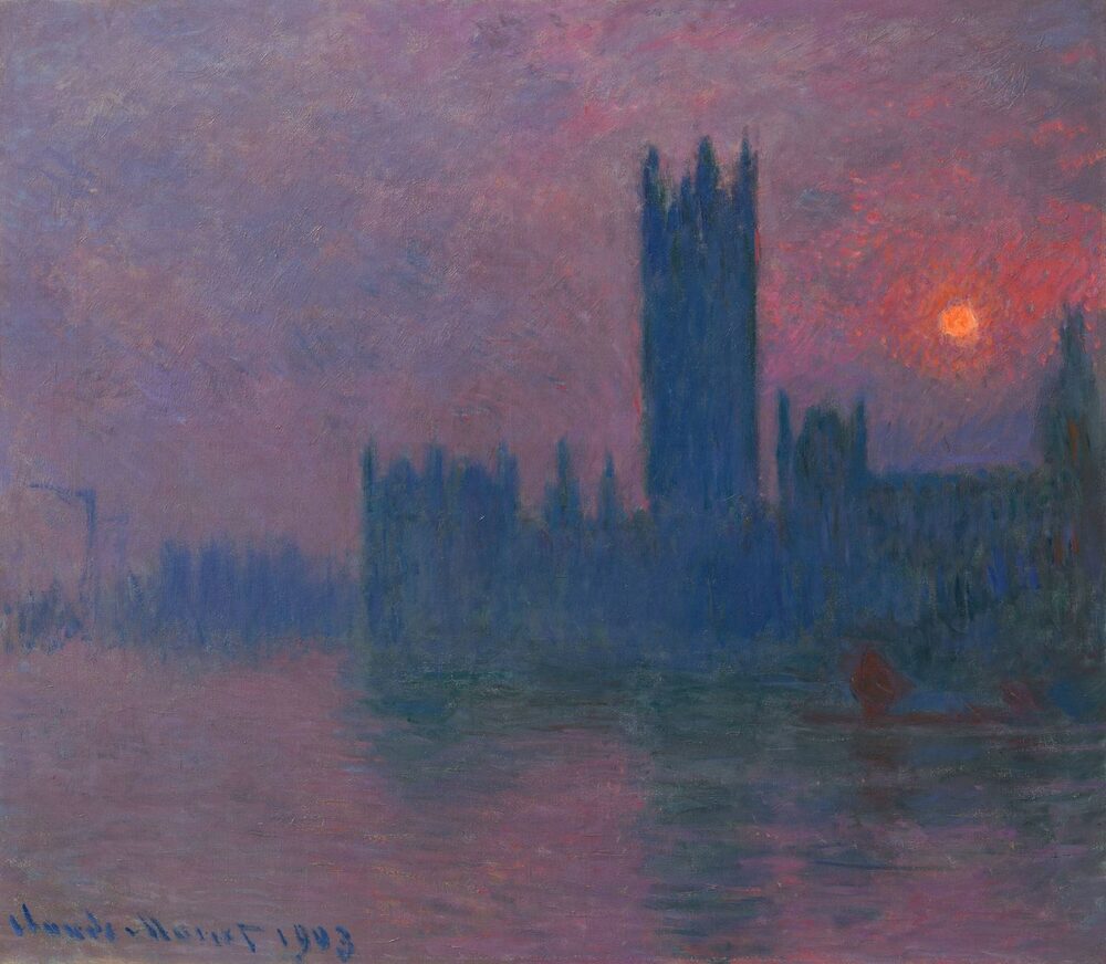 Le Parlement, Soleil Couchant, 1900-03, by Claude Monet. Le Parlement, Soleil Couchant, 1900-03, by Claude Monet.