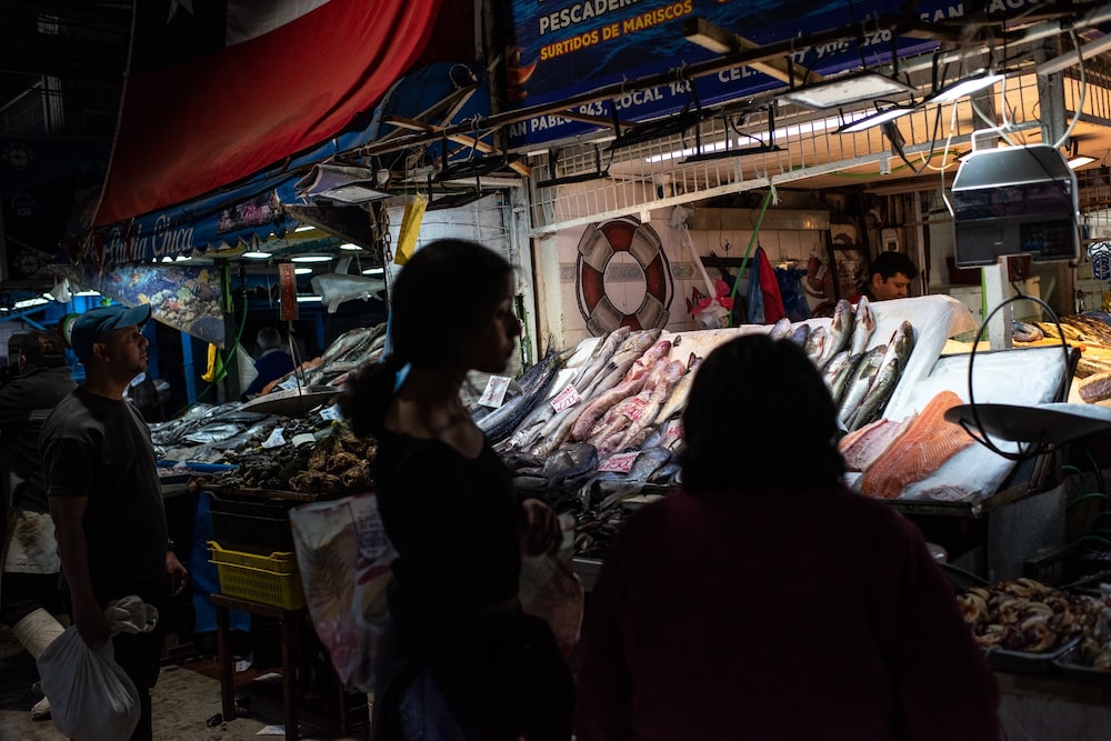 Pescado a la venta en el Mercado Central de Santiago de Chile, en 2025. Fotógrafo: Cristobal Olivares/Bloomberg Pescado a la venta en el Mercado Central de Santiago de Chile, en 2025. Fotógrafo: Cristobal Olivares/Bloomberg