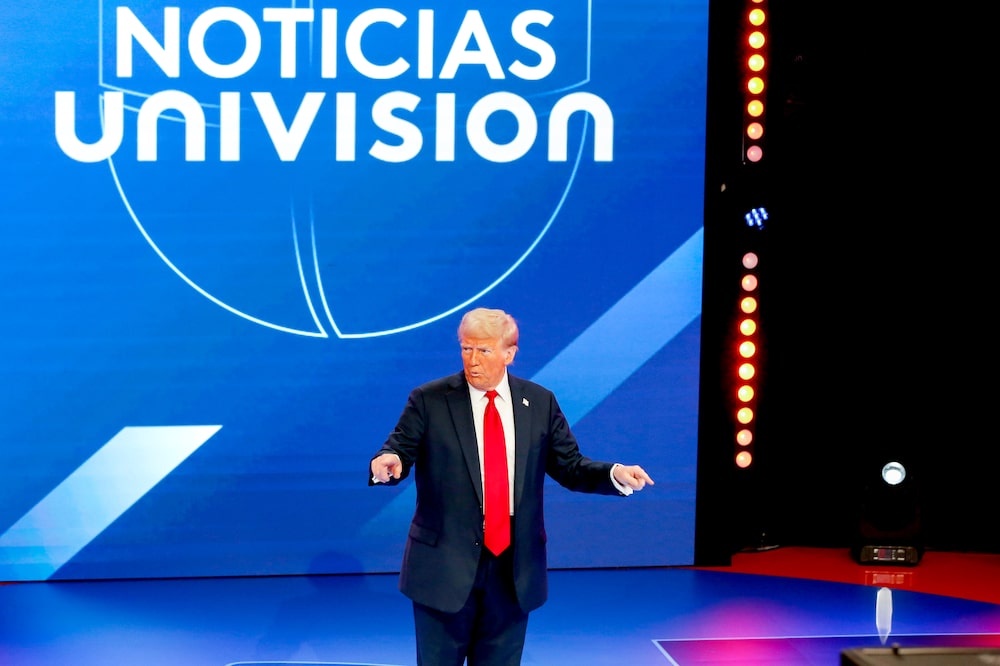 Donald Trump during a Noticias Univision presidential town hall in Miami on Oct. 16, 2024. Photographer: Eva Marie Uzcategui/Bloomberg Donald Trump during a Noticias Univision presidential town hall in Miami on Oct. 16, 2024. Photographer: Eva Marie Uzcategui/Bloomberg