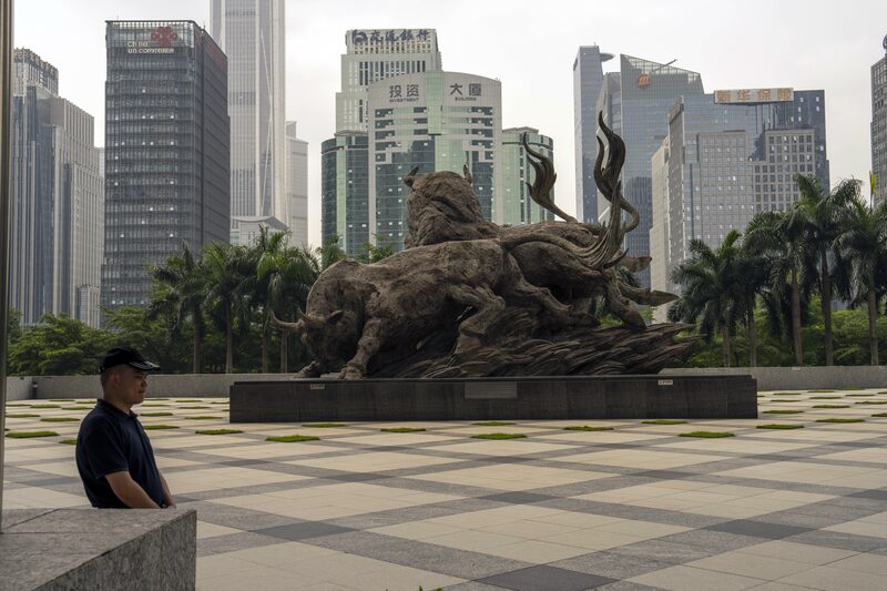 A bull statue in front of the Shenzhen Stock Exchange building in Shenzhen, China on Tuesday, May 7, 2024. As the Chinese bond market undergoes a powerful rally, the nation's so-called policy banks are turning away from the People's Bank of China as a source of funding and rushing to raise debt instead. Photographer: Raul Ariano/Bloomberg A bull statue in front of the Shenzhen Stock Exchange building in Shenzhen, China on Tuesday, May 7, 2024. As the Chinese bond market undergoes a powerful rally, the nation's so-called policy banks are turning away from the People's Bank of China as a source of funding and rushing to raise debt instead. Photographer: Raul Ariano/Bloomberg