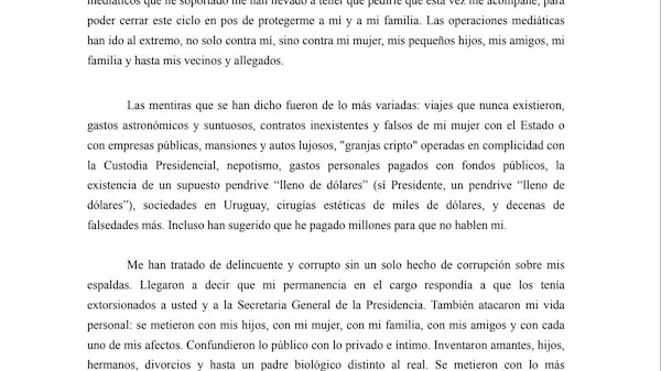 La carta de renuncia de Manuel Adorni La carta de renuncia de Manuel Adorni