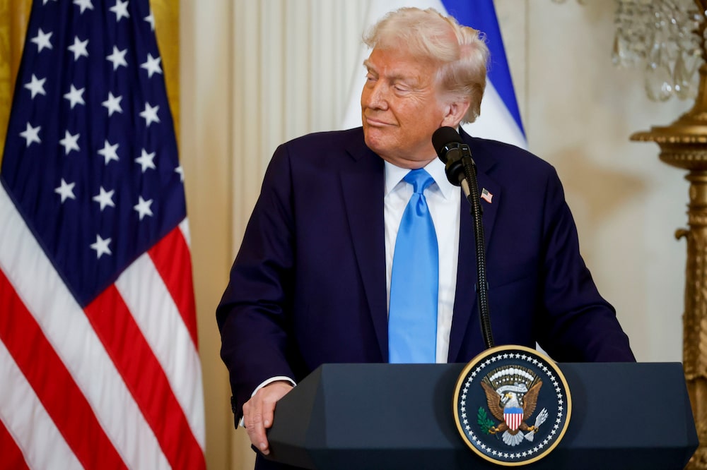 US President Donald Trump during a news conference with Benjamin Netanyahu, Israel's prime minister, not pictured, in the East Room of the White House in Washington, DC, US, on Tuesday, Feb. 4, 2025. Trump insisted Egypt and Jordan will take in Palestinians from the Gaza Strip, dismissing the countries' refusal to accept people from the war-shattered territory. Photographer: Ting Shen/Bloomberg US President Donald Trump during a news conference with Benjamin Netanyahu, Israel's prime minister, not pictured, in the East Room of the White House in Washington, DC, US, on Tuesday, Feb. 4, 2025. Trump insisted Egypt and Jordan will take in Palestinians from the Gaza Strip, dismissing the countries' refusal to accept people from the war-shattered territory. Photographer: Ting Shen/Bloomberg
