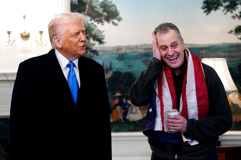 WASHINGTON, DC - FEBRUARY 11: U.S. President Donald Trump welcomes Marc Fogel back to the United Stated after being released from Russian custody, at the White House on February 11, 2025 in Washington, DC. Fogel, a history teacher from Pennsylvania was serving a 14-year prison sentence after being arrested at an airport in Moscow in August 2021 for possessing cannabis, which he reportedly used to treat chronic back pain. He was released earlier today as part of an exchange negotiated by the Trump administration. (Photo by Al Drago/Getty Images) WASHINGTON, DC - FEBRUARY 11: U.S. President Donald Trump welcomes Marc Fogel back to the United Stated after being released from Russian custody, at the White House on February 11, 2025 in Washington, DC. Fogel, a history teacher from Pennsylvania was serving a 14-year prison sentence after being arrested at an airport in Moscow in August 2021 for possessing cannabis, which he reportedly used to treat chronic back pain. He was released earlier today as part of an exchange negotiated by the Trump administration. (Photo by Al Drago/Getty Images)