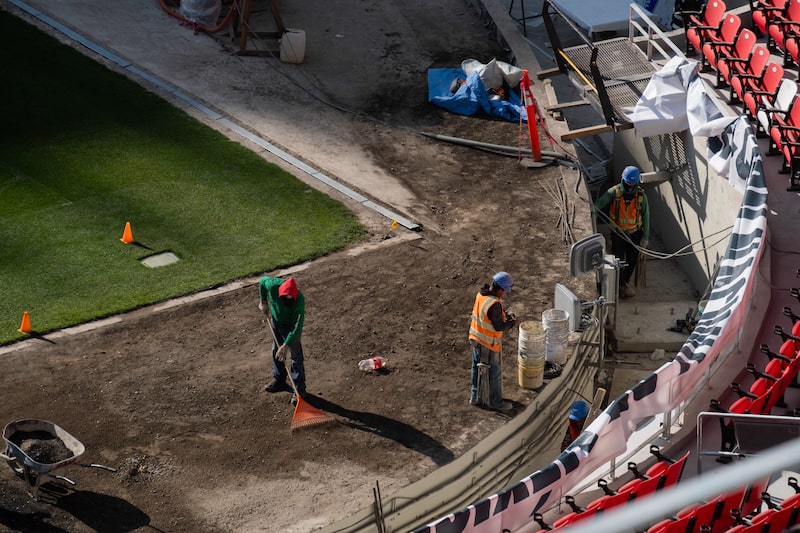 Workers on a construction site at the Banorte Stadium in Mexico City, Mexico, on Thursday, March 26, 2026. Refurbishments continue on the 88,000-seat Estadio Banorte, formerly Estadio Azteca, ahead of the FIFA World Cup to be jointly hosted by Mexico, the US and Canada in June. Photographer: Jeoffrey Guillemard/Bloomberg Workers on a construction site at the Banorte Stadium in Mexico City, Mexico, on Thursday, March 26, 2026. Refurbishments continue on the 88,000-seat Estadio Banorte, formerly Estadio Azteca, ahead of the FIFA World Cup to be jointly hosted by Mexico, the US and Canada in June. Photographer: Jeoffrey Guillemard/Bloomberg