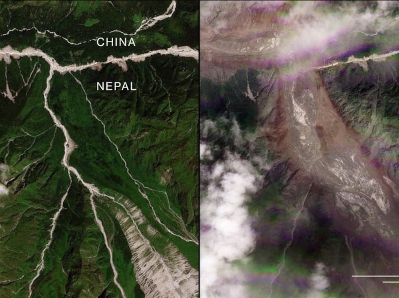 Flash Flood Occurred on the Border Between Nepal and China | Comparison of satellite images from Planet Labs Flash Flood Occurred on the Border Between Nepal and China | Comparison of satellite images from Planet Labs