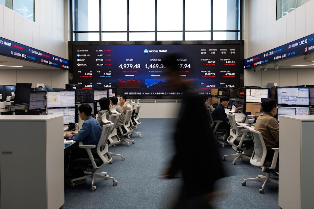 El índice Kospi, mostrado en la sala de operaciones del Banco Woori en Seúl, Corea del Sur, el jueves 22 de enero de 2026. El índice Kospi, mostrado en la sala de operaciones del Banco Woori en Seúl, Corea del Sur, el jueves 22 de enero de 2026.