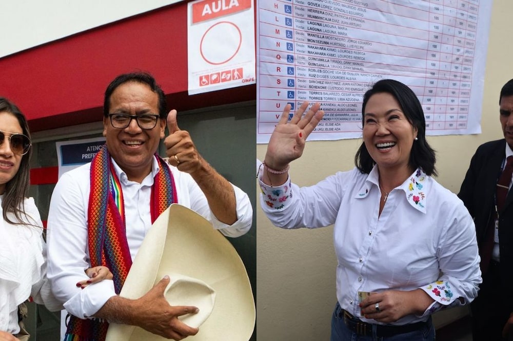 Roberto Sánchez sale de un colegio electoral y Keiko Fujimori llega a emitir su sufragio a un centro de votación, durante la segunda vuelta de las elecciones presidenciales de Perú, en la capital Lima, el domingo 7 de junio de 2026. Roberto Sánchez sale de un colegio electoral y Keiko Fujimori llega a emitir su sufragio a un centro de votación, durante la segunda vuelta de las elecciones presidenciales de Perú, en la capital Lima, el domingo 7 de junio de 2026.
