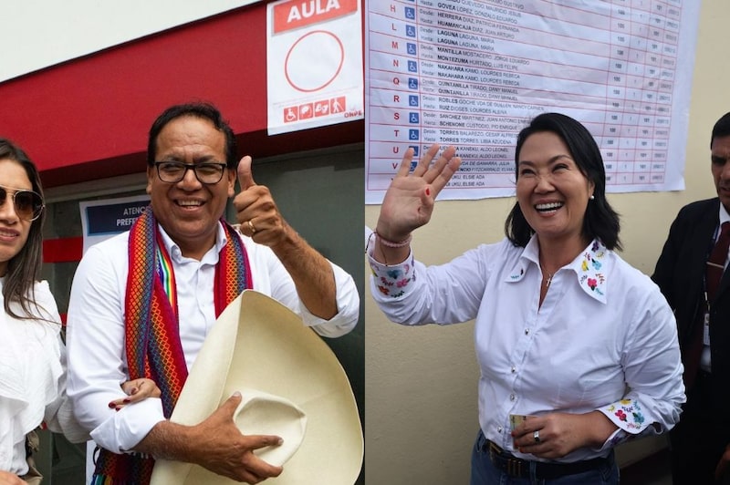 Roberto Sánchez sale de un colegio electoral y Keiko Fujimori llega a emitir su sufragio a un centro de votación, durante la segunda vuelta de las elecciones presidenciales de Perú, en la capital Lima, el domingo 7 de junio de 2026. Roberto Sánchez sale de un colegio electoral y Keiko Fujimori llega a emitir su sufragio a un centro de votación, durante la segunda vuelta de las elecciones presidenciales de Perú, en la capital Lima, el domingo 7 de junio de 2026.