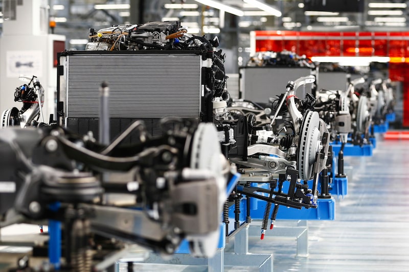 Combustion engines on a Mercedes-Benz assembly line in Germany. Combustion engines on a Mercedes-Benz assembly line in Germany.