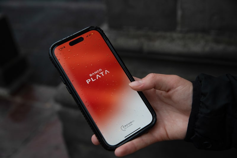 La app de Plata en un teléfono móvil. La app de Plata en un teléfono móvil.