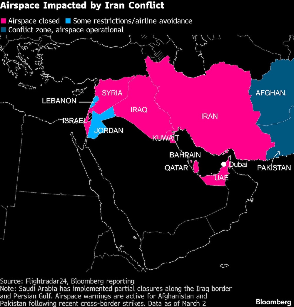 Airspace Impacted by Iran Conflict Airspace Impacted by Iran Conflict