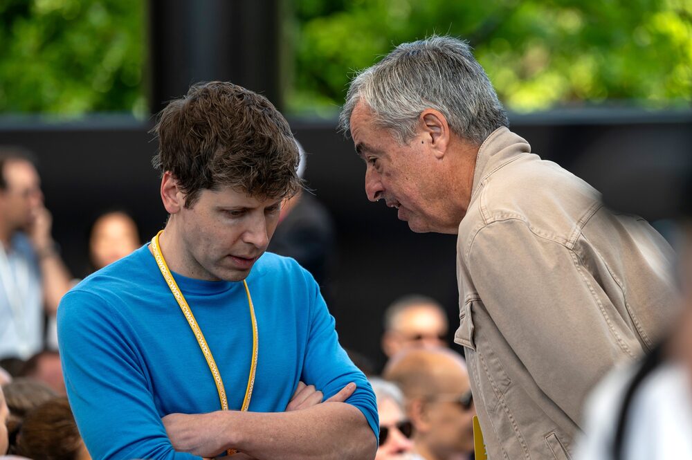 Sam Altman, chief executive officer of OpenAI, left, and Eddy Cue, senior vice president of services at Apple. Sam Altman, chief executive officer of OpenAI, left, and Eddy Cue, senior vice president of services at Apple.