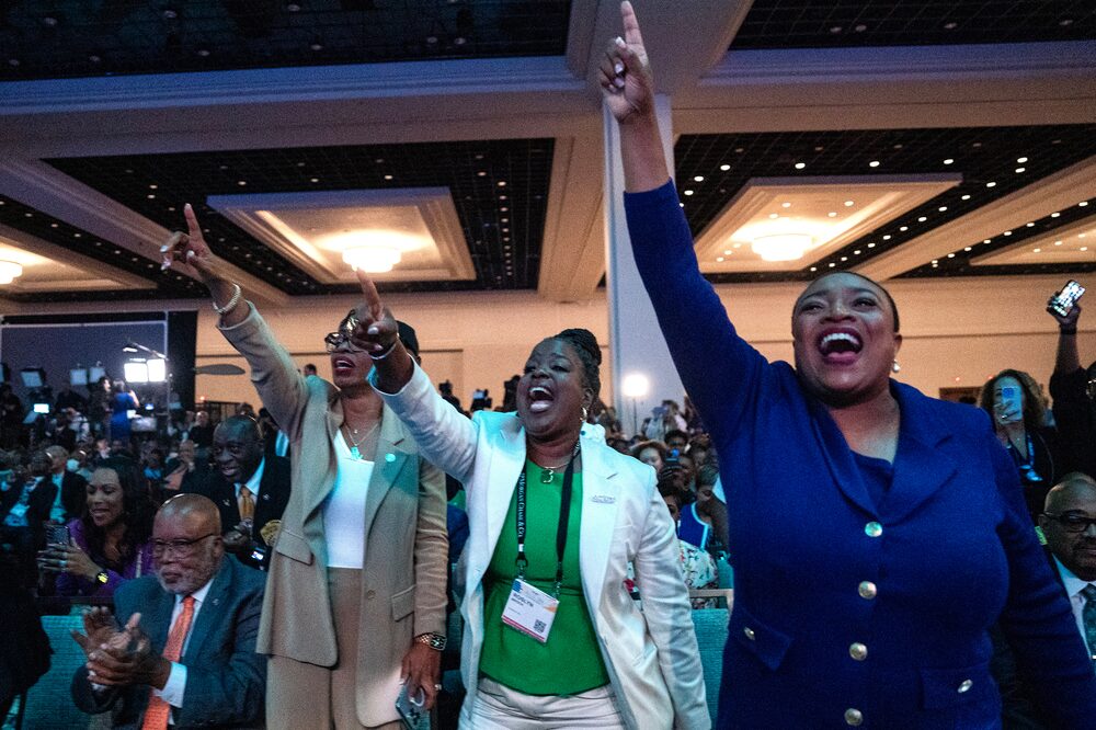 Attendees cheer as Joe Biden speaks during the National Association for the Advancement of Colored People National Convention in Las Vegas on July 16. Attendees cheer as Joe Biden speaks during the National Association for the Advancement of Colored People National Convention in Las Vegas on July 16.