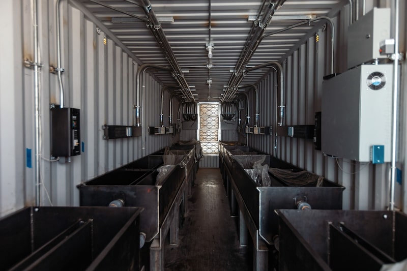 A container at the Cormint Data Systems Bitcoin mining facility while under construction in Fort Stockton, Texas. A container at the Cormint Data Systems Bitcoin mining facility while under construction in Fort Stockton, Texas.