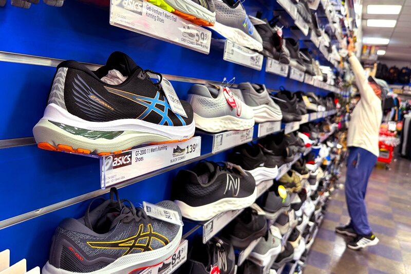 Asics sneakers on sale at a store in California. Asics sneakers on sale at a store in California.