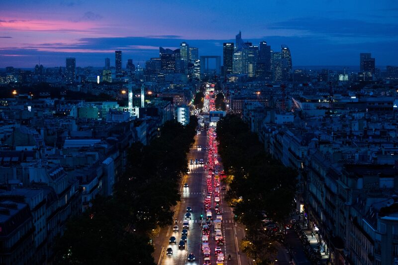 Traffic on Avenue de Neuilly in view of skyscrapers, in Paris, France. Traffic on Avenue de Neuilly in view of skyscrapers, in Paris, France.