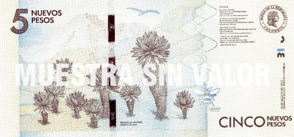 Muestra del billete de $5.000 colombianos Muestra del billete de $5.000 colombianos