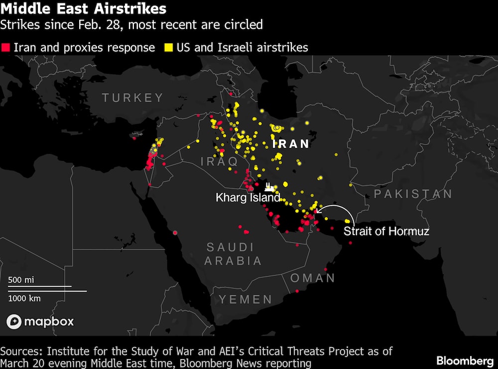 Ataques desde el 28 de febrero. La mayoría de las más recientes están marcadas con un círculo. Ataques desde el 28 de febrero. La mayoría de las más recientes están marcadas con un círculo.