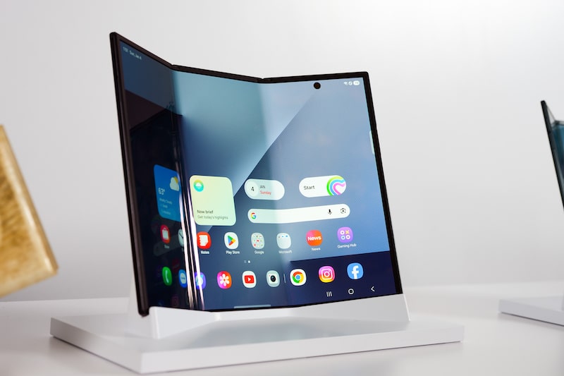 El Galazy Z Trifold al ser desplegado se convierte en una tableta de 10 pulgadas. Fotógrafo: Chris Welch/Bloomberg El Galazy Z Trifold al ser desplegado se convierte en una tableta de 10 pulgadas. Fotógrafo: Chris Welch/Bloomberg