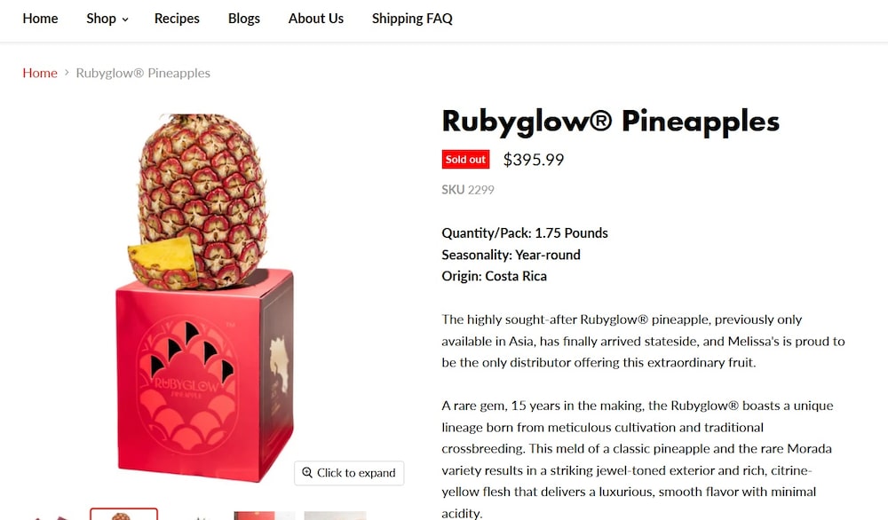 Un pantallazo en el sitio de Melissa’s Produce, donde se comercializa el producto. Un pantallazo en el sitio de Melissa’s Produce, donde se comercializa el producto.