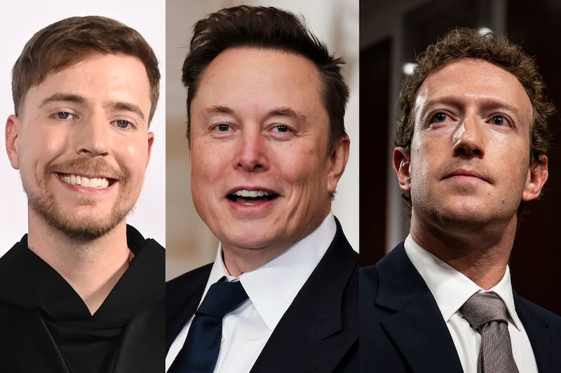 MrBeast, Elon Musk, y Mark Zuckerberg MrBeast, Elon Musk, y Mark Zuckerberg