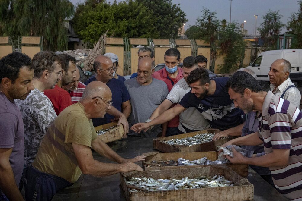 Leilão em um mercado de peixes em Beirute, no Líbano Leilão em um mercado de peixes em Beirute, no Líbano
