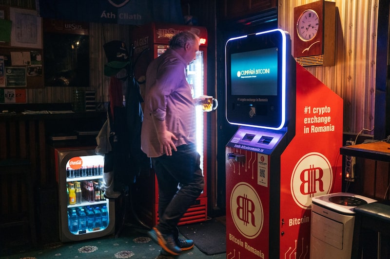 A cryptocurrency machine in Bucharest, Romania. A cryptocurrency machine in Bucharest, Romania.