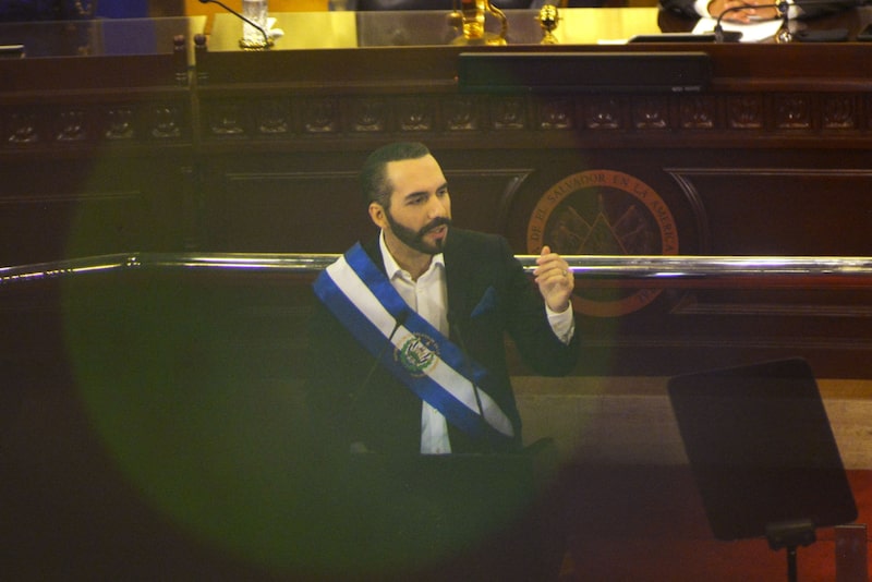 Nayib Bukele, El Salvador's president, delivers a speech to Congress at the Legislative Assembly building in San Salvador, El Salvador, on Tuesday, June 1, 2021. Nayib Bukele, El Salvador's president, delivers a speech to Congress at the Legislative Assembly building in San Salvador, El Salvador, on Tuesday, June 1, 2021.
